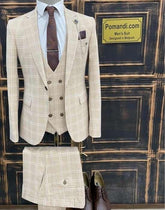 Geruit beige pak